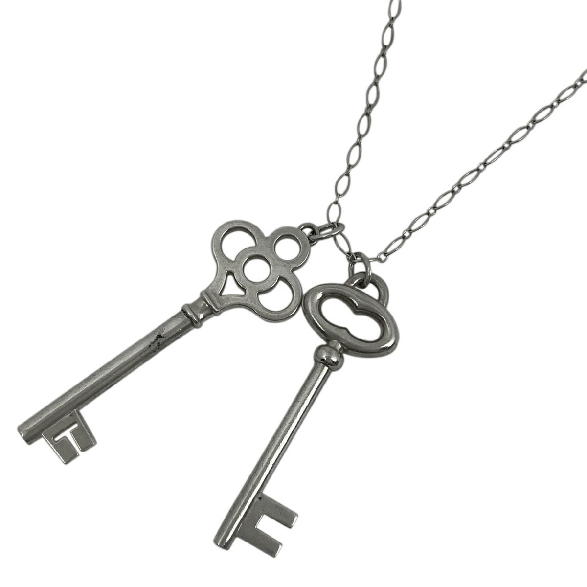 Tiffany Key Motif Crown Double Key Necklace Silver